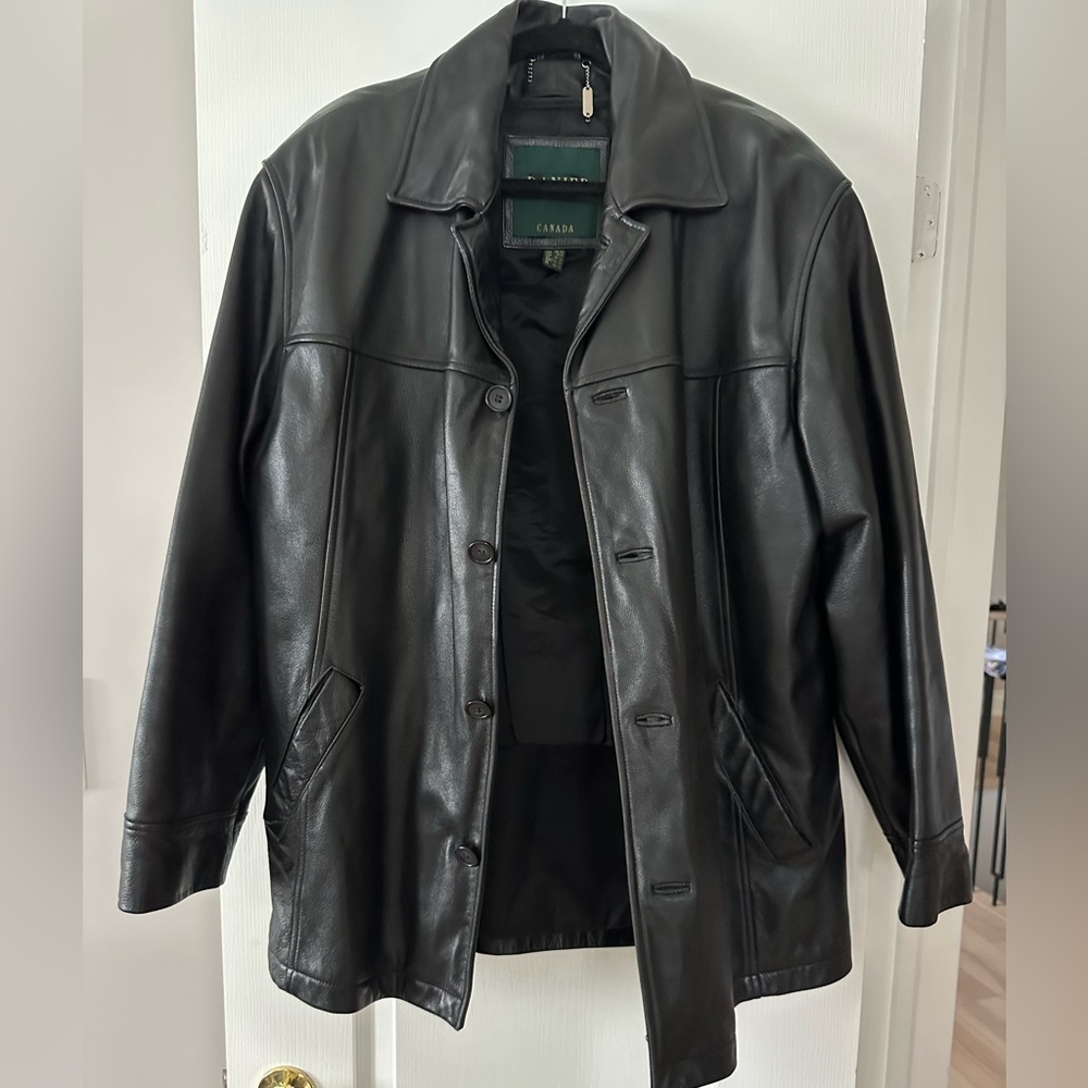 Danier Black Leather Trench Coat for Men